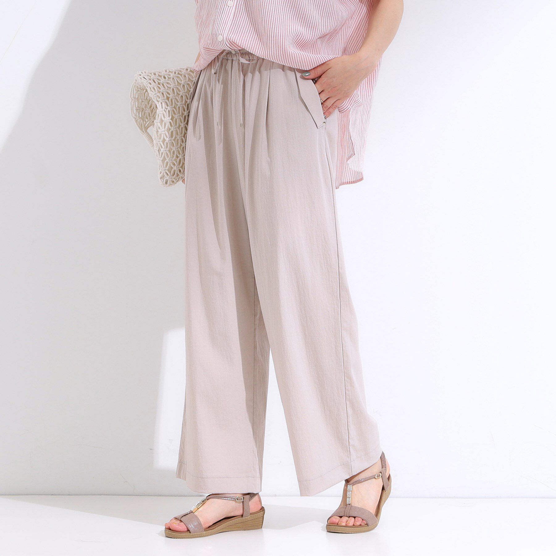 SHOO･LA･RUE「【着丈選べる】触れる度ひんやり ゆるきれい イージーワイドパンツ」|その他|グレージュ(050)