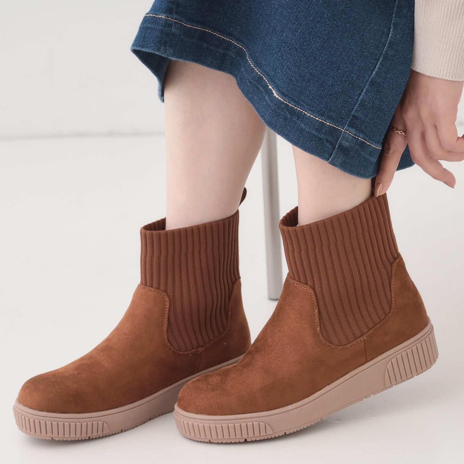 SHOO･LA･RUE「【撥水/低反発クッション】すっぽりラクラク はきぐちニットブーツ」|ショートブーツ|