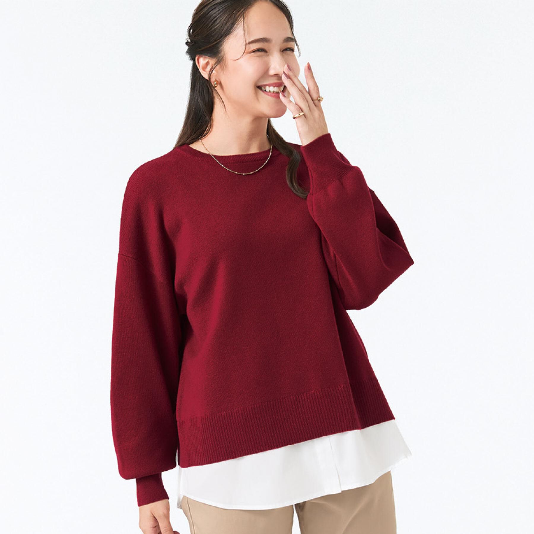 SHOO･LA･RUE「【洗濯機可/毛玉になりにくい】一枚で簡単こなれ見え 裾フェイクレイヤード風ニット」|ニット・セーター|