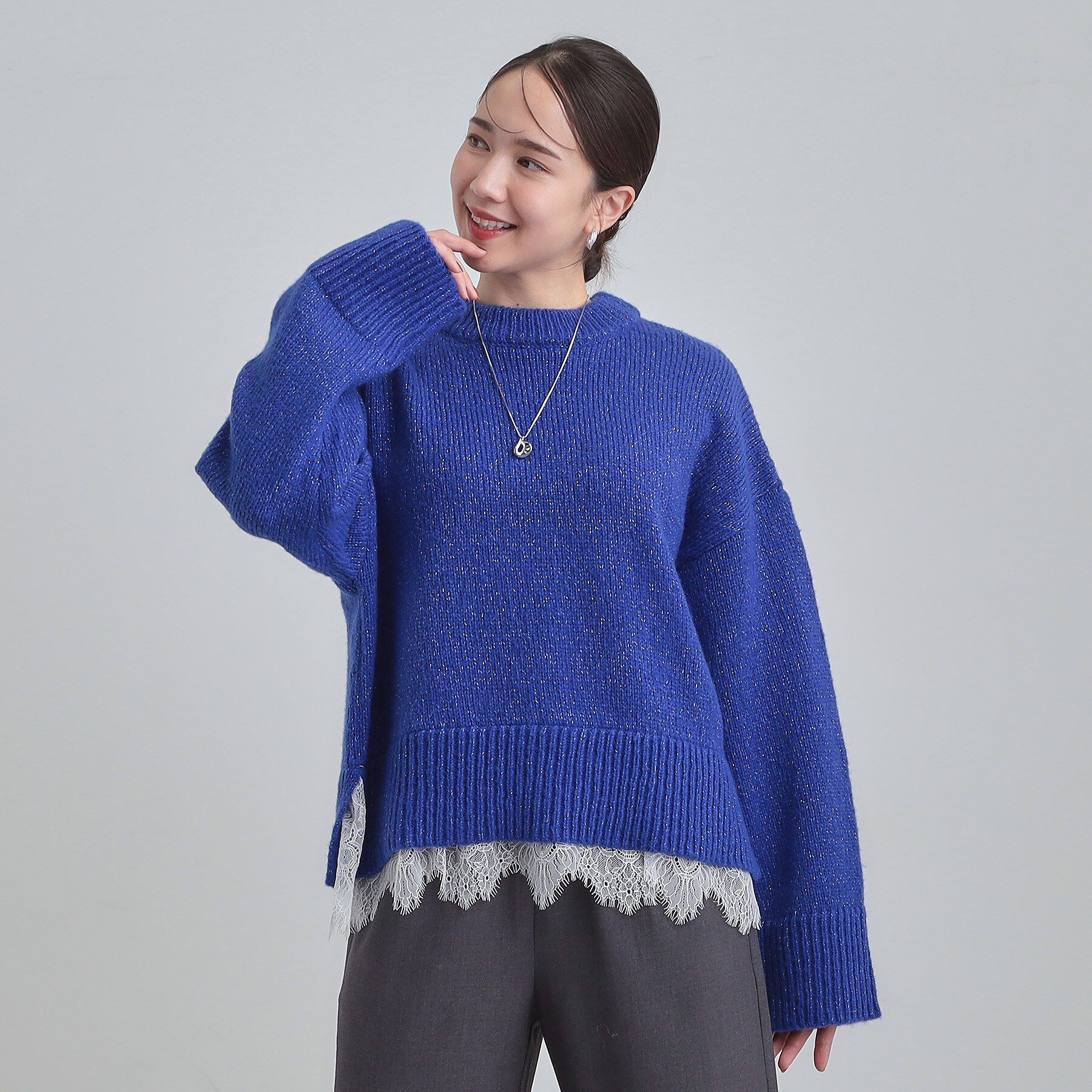 SHOO･LA･RUE「【S-LL】インせず着られる 裾レースラメニット」|ニット・セーター|