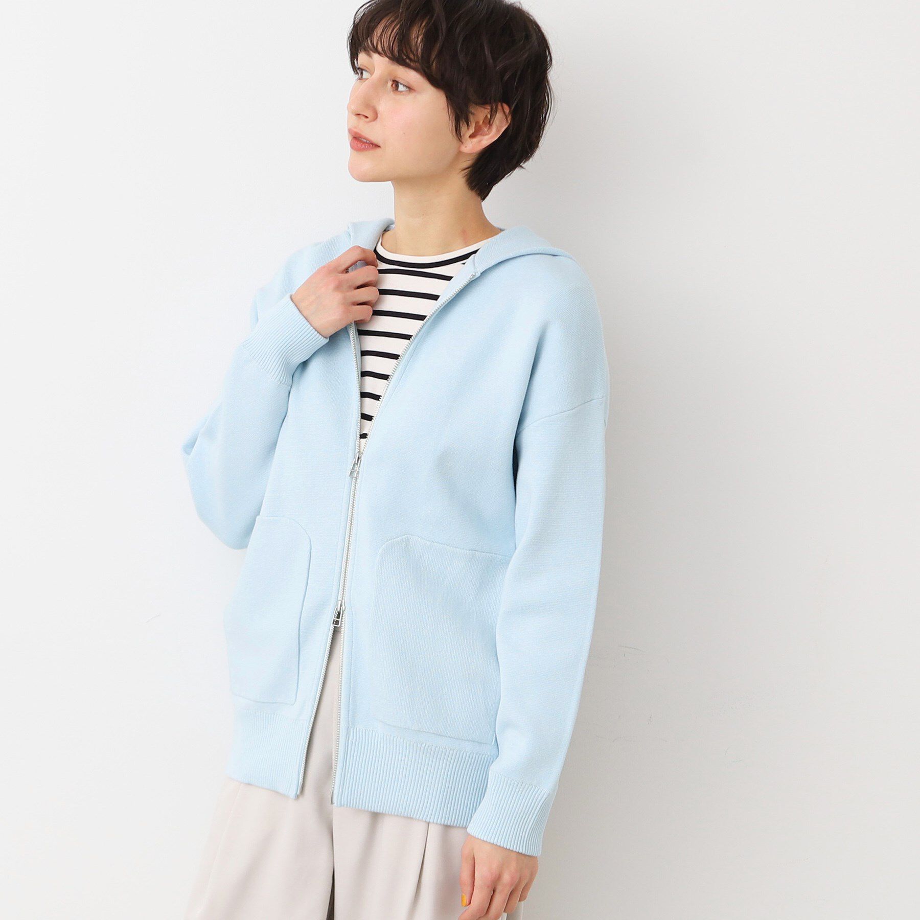 Dessin「【洗える】フーデットニットミラノリブカーデ」|カーディガン|