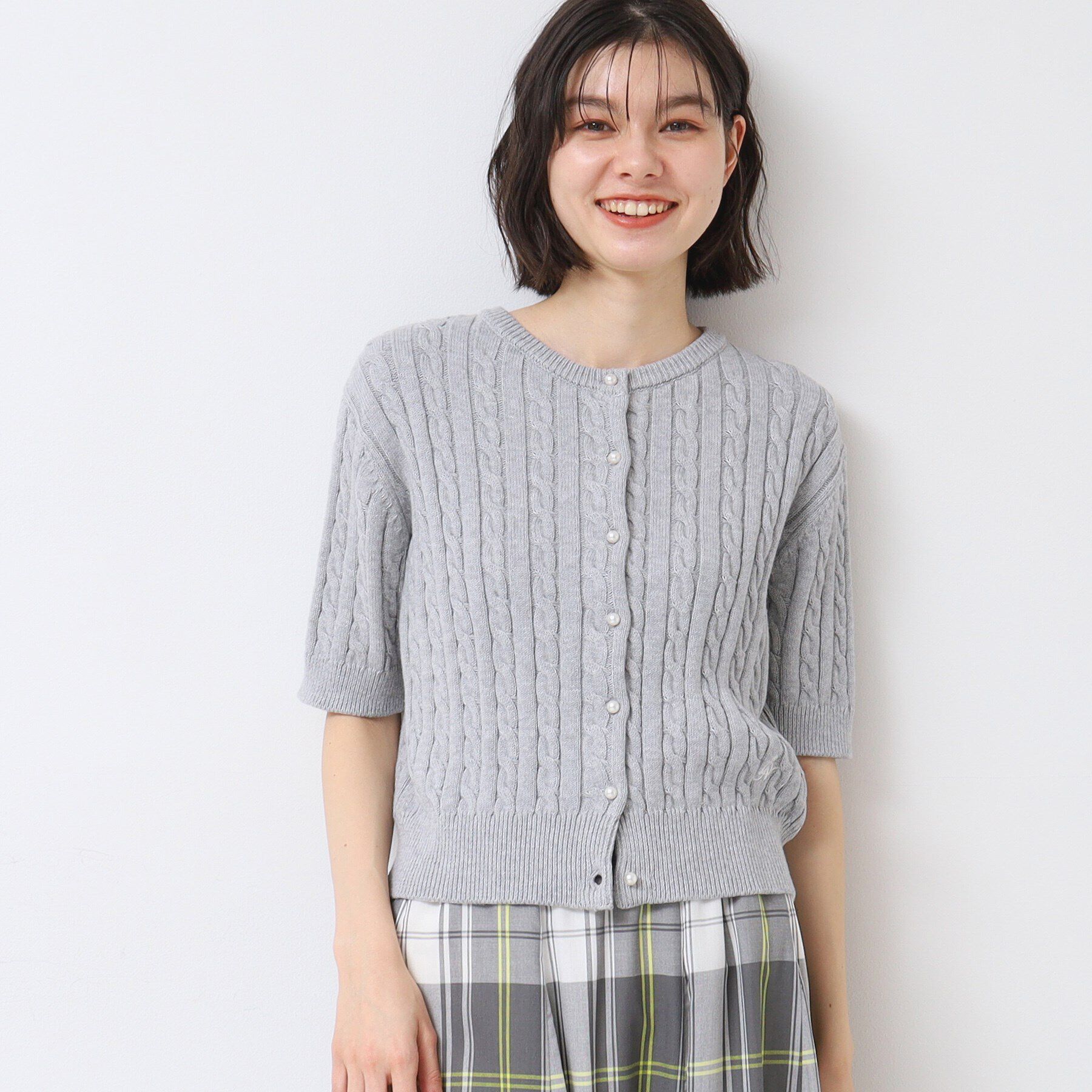 Dessin「【洗える】半袖ケーブルニットコットンカーディガン」|カーディガン|