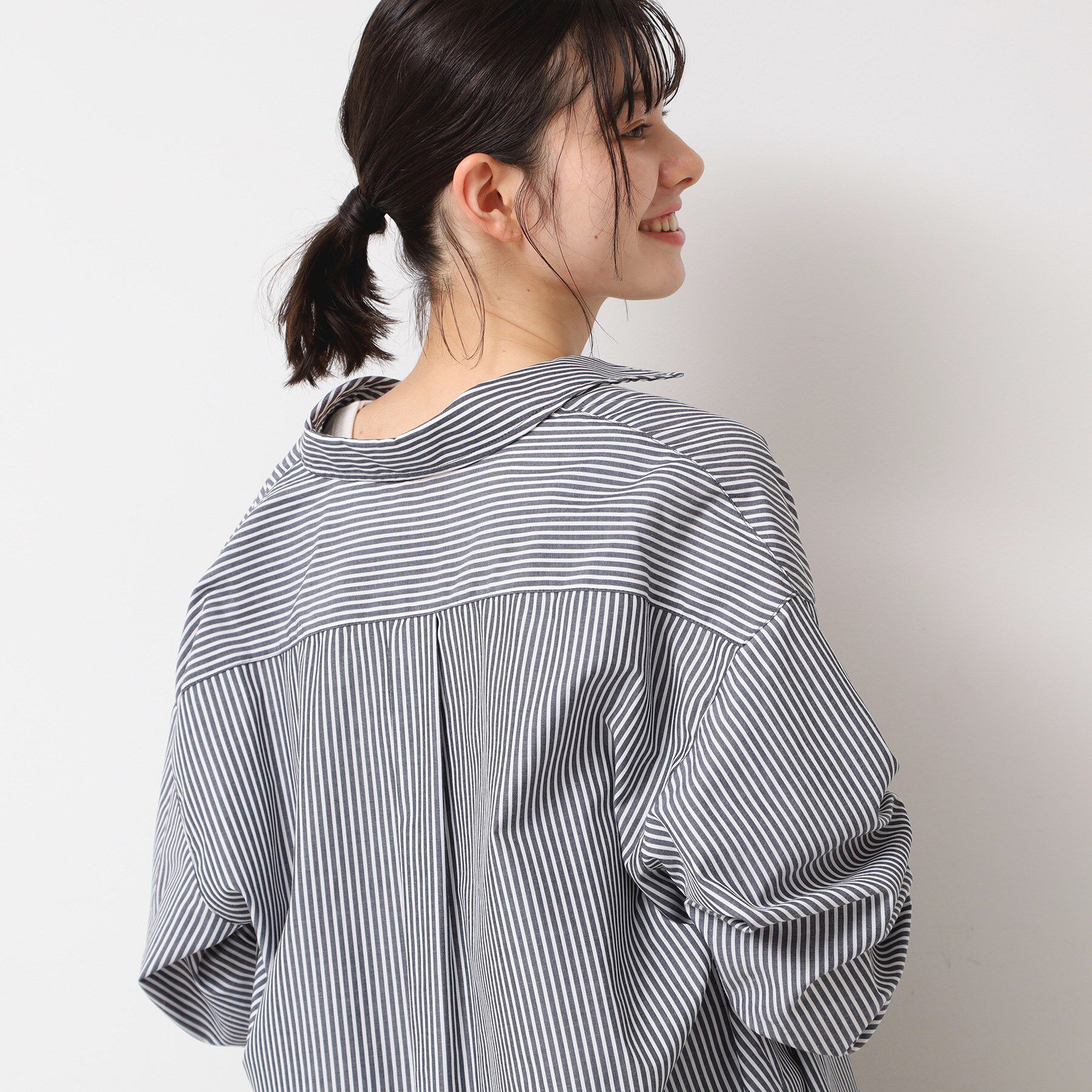 Dessin「【洗える】ロゴ刺繍入りストライプオーバーシャツ」|シャツ・ブラウス|