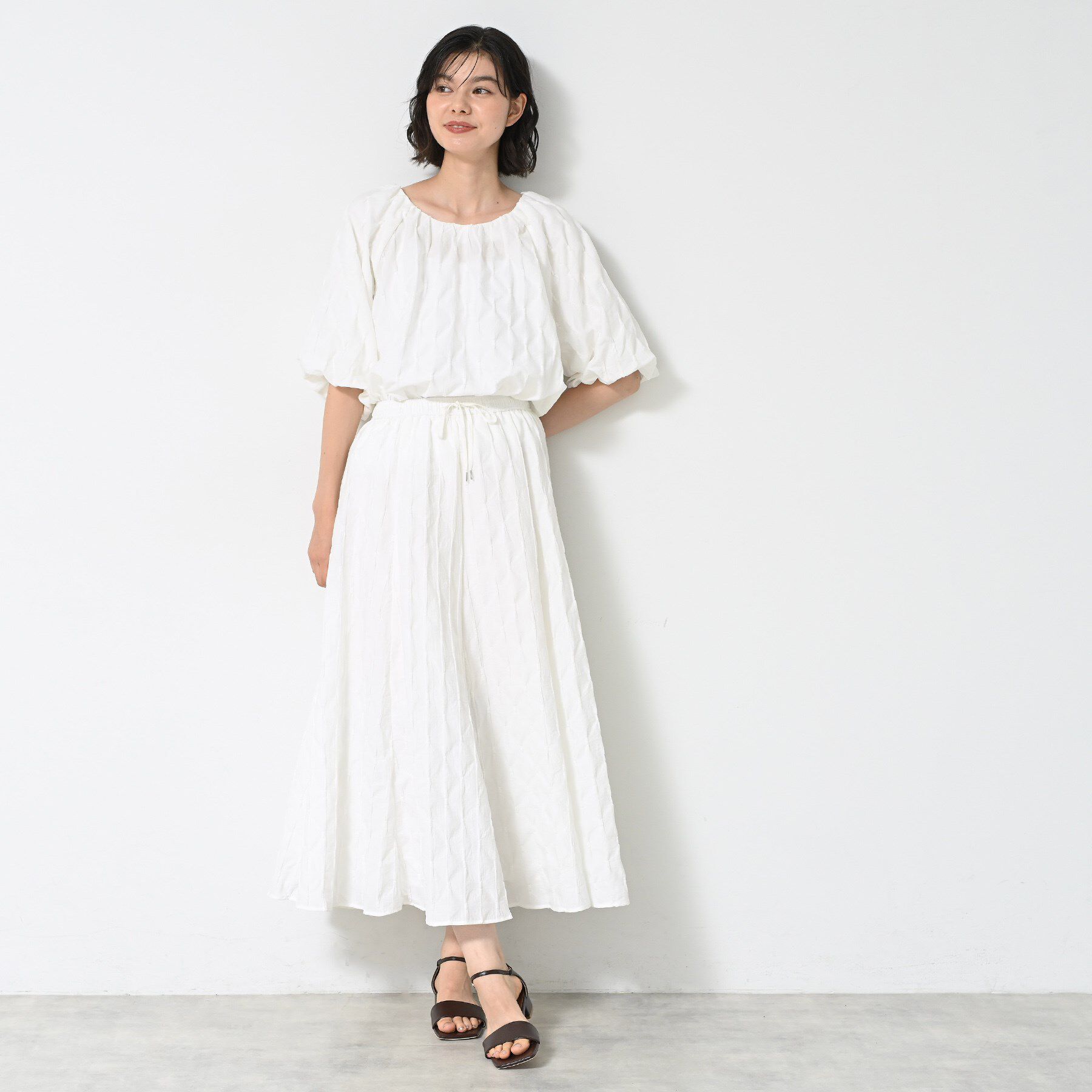 Dessin「【洗える／五分袖】バルーンスリーブジャガードブラウス」|シャツ・ブラウス|