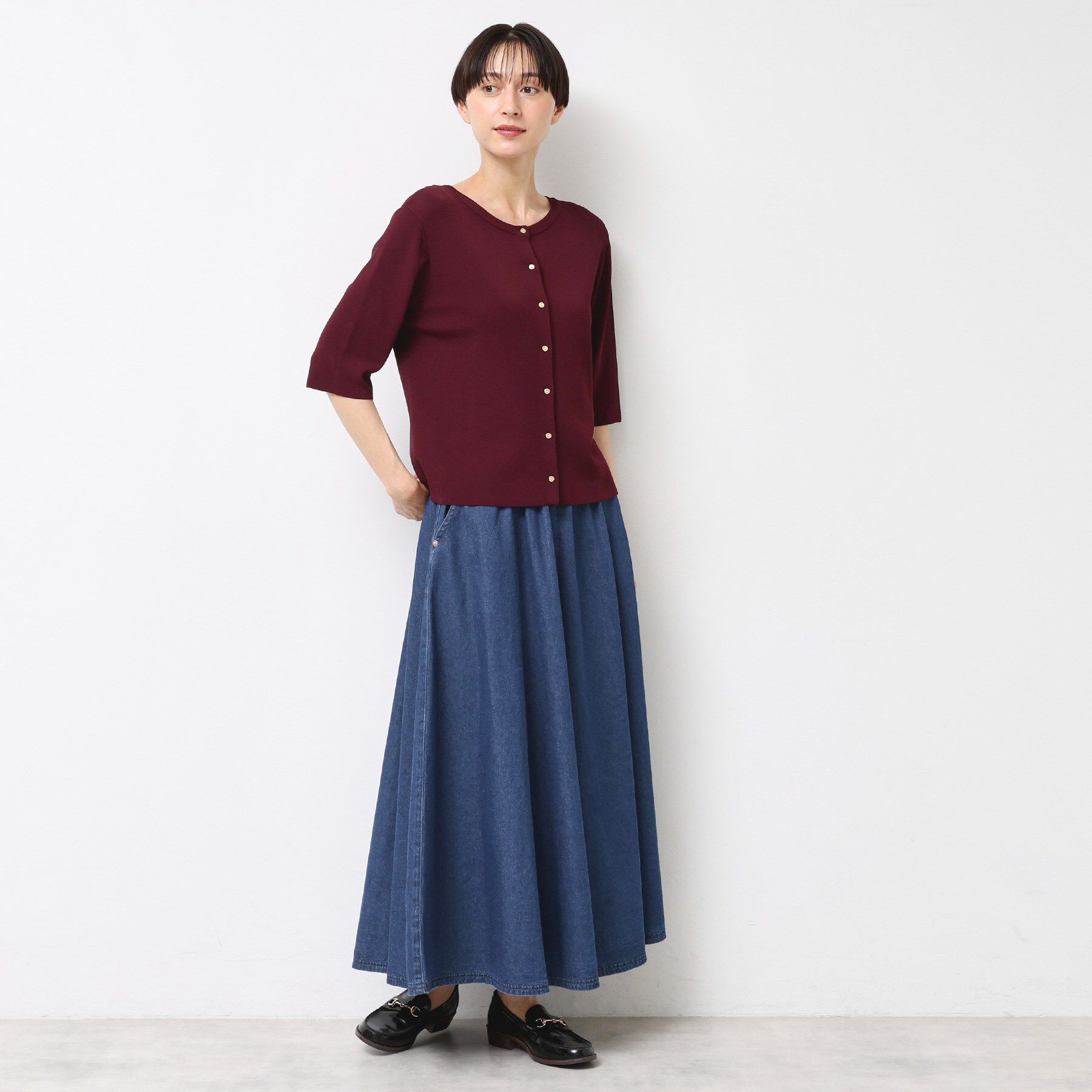 Dessin「【ウエストゴム・洗える】ライトオンスデニムフレアスカート」|スカート|