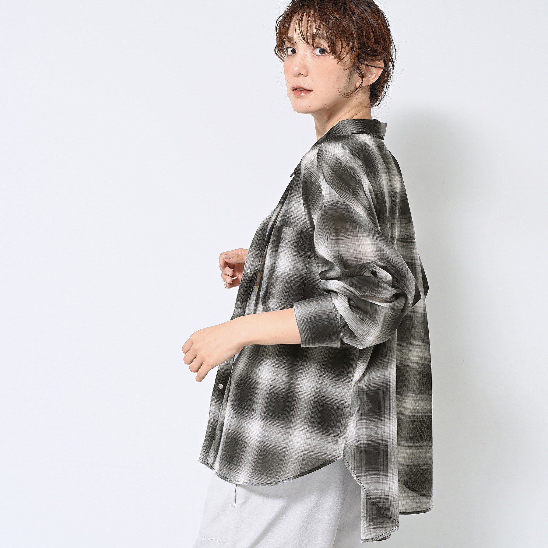 Dessin「【洗える】シアーオンブレーチェックシャツ」|シャツ・ブラウス|