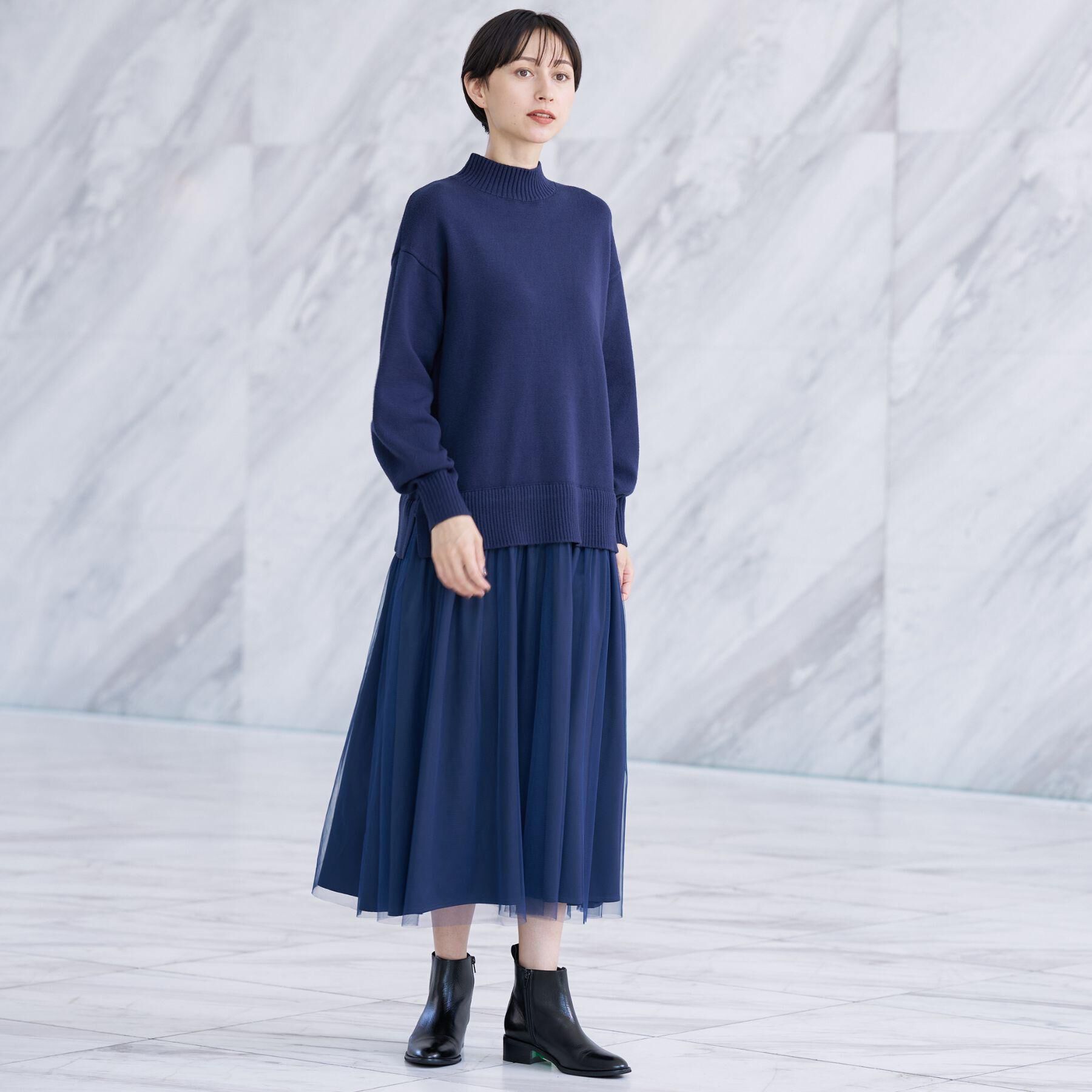 Dessin「【洗える】ニットチュールドッキングワンピース」|ワンピース|