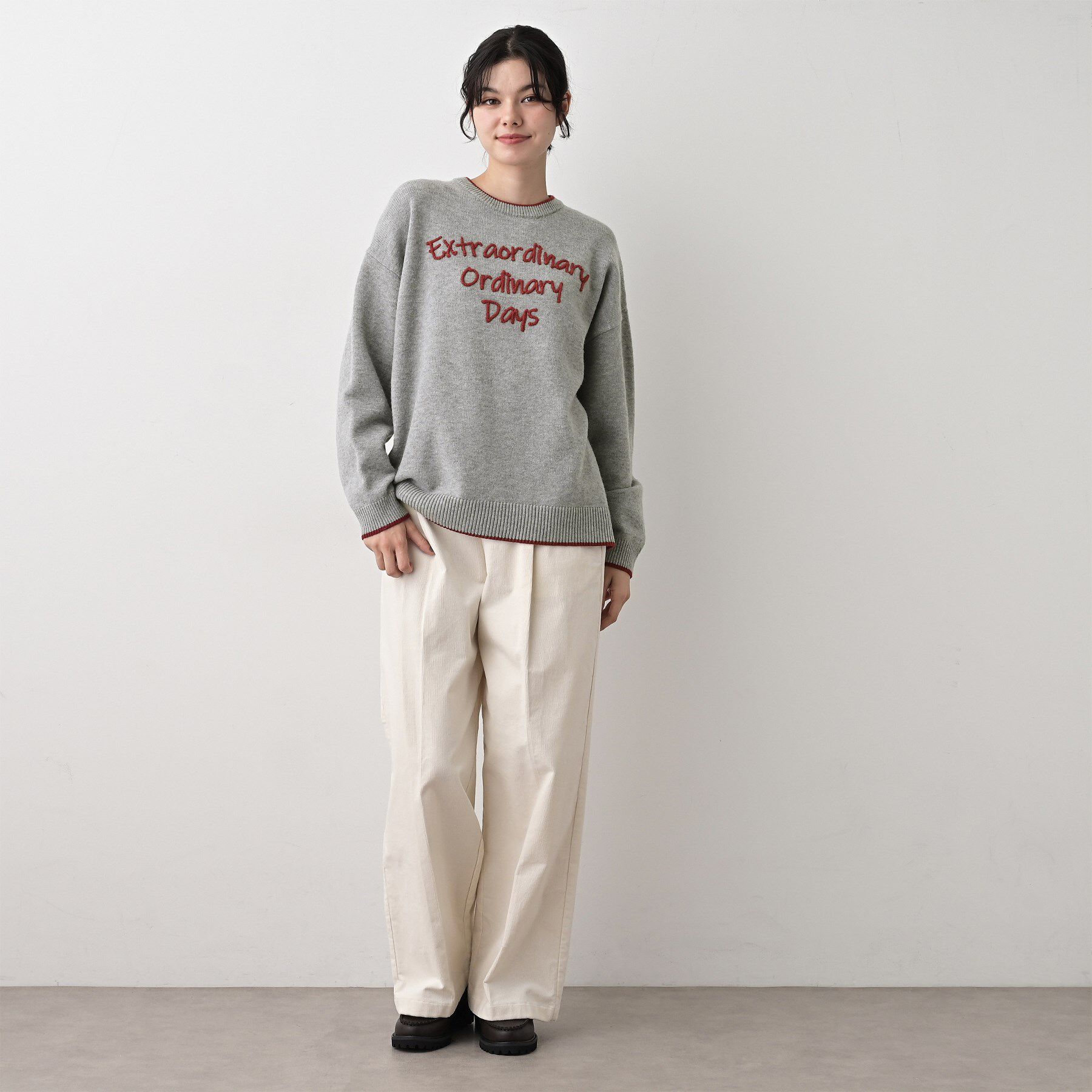 Dessin「【洗える】ペイント風刺繍入り配色ラインニット」|ニット・セーター|