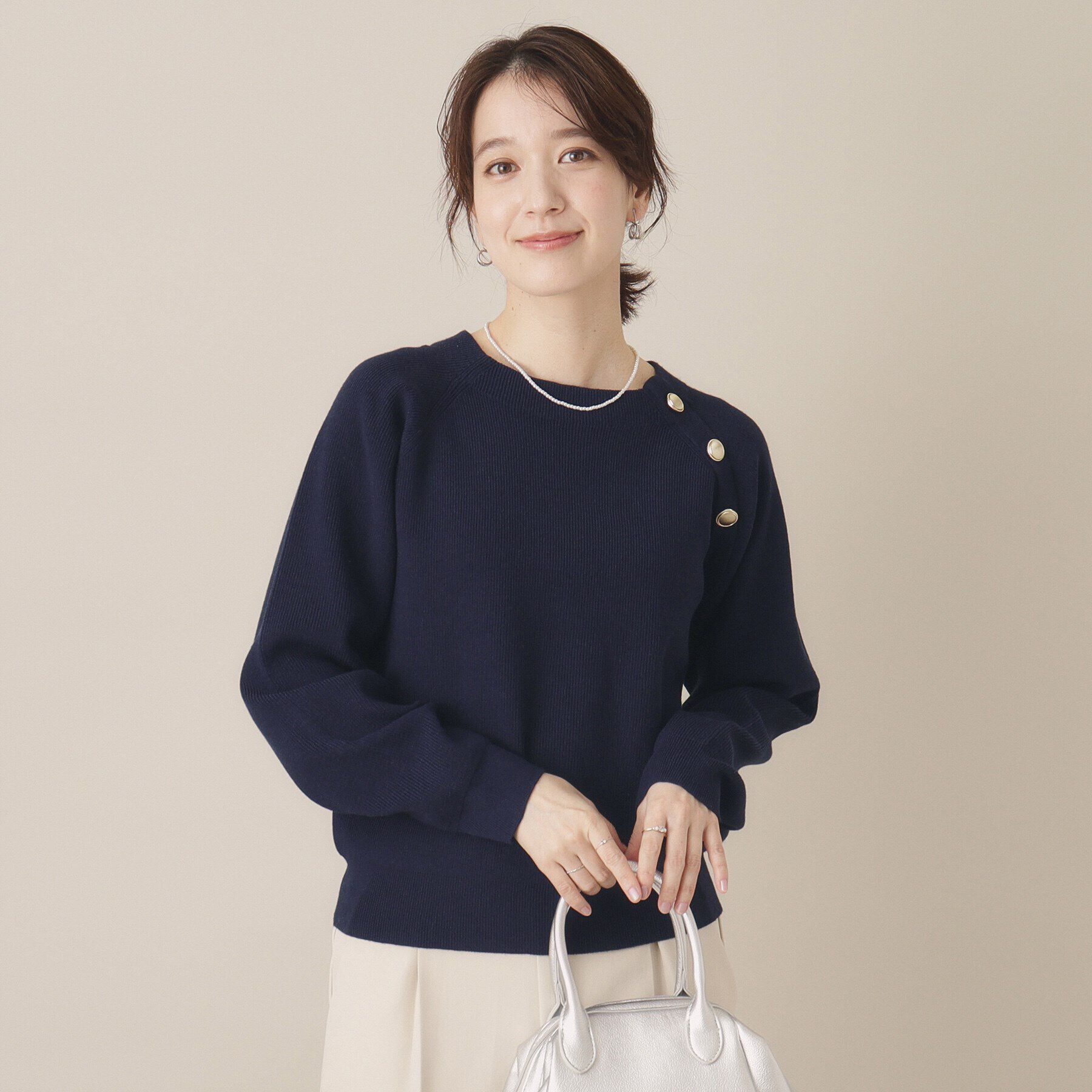 ITS&rsquo;DEMO「【手洗い可】肩ボタン畦ニット」|ニット・セーター|ネイビー(094)