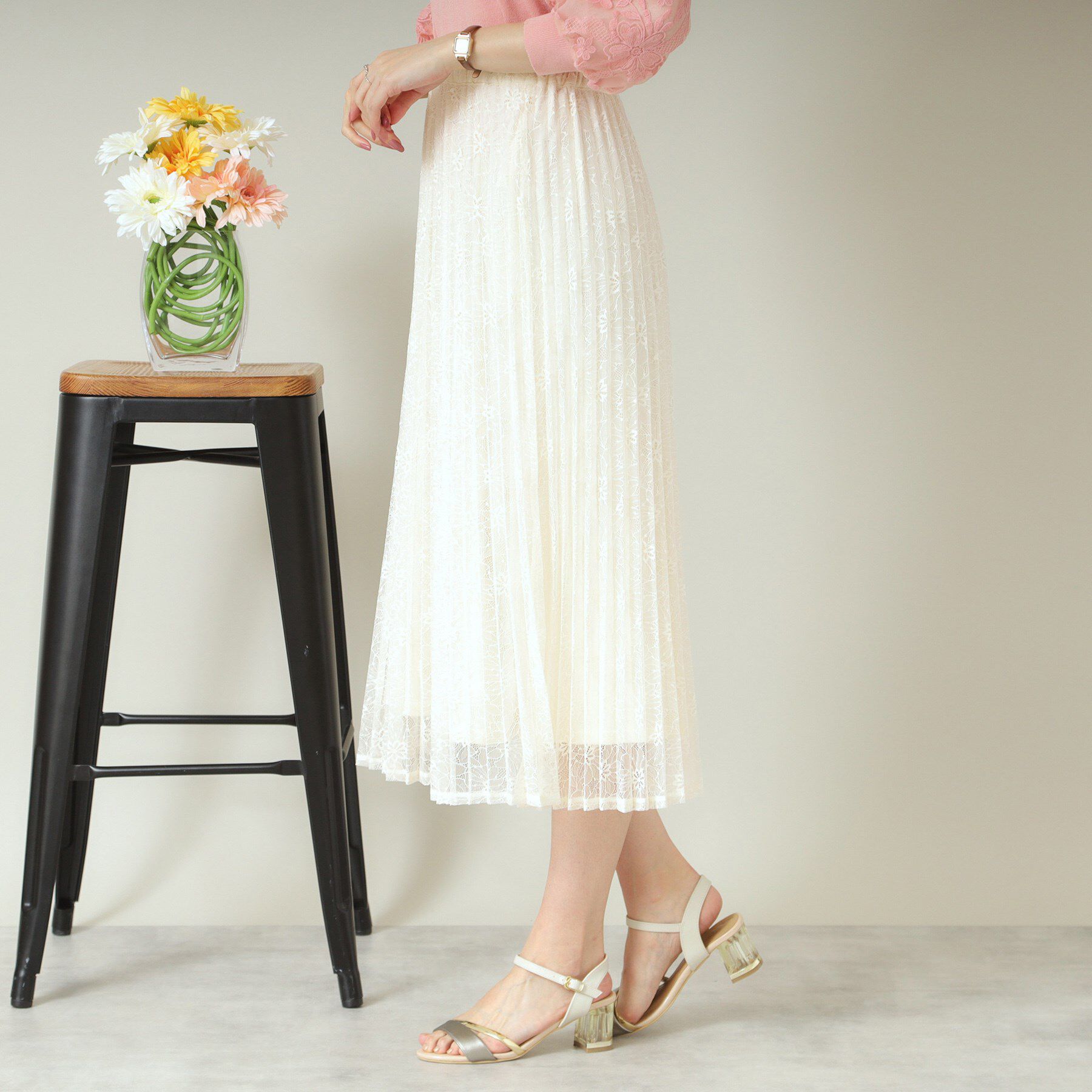 ITS&rsquo;DEMO「【ウエストゴム／手洗い可】レースプリーツスカート」|スカート|