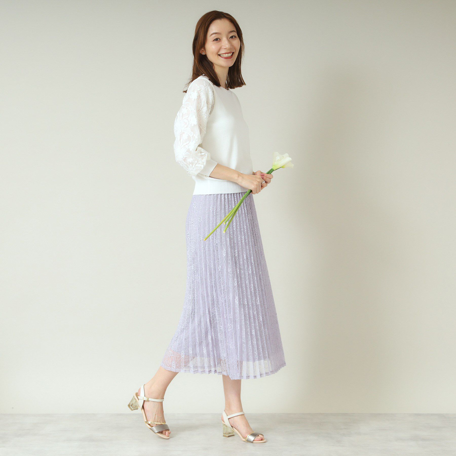 ITS&rsquo;DEMO「【ウエストゴム／手洗い可】レースプリーツスカート」|スカート|