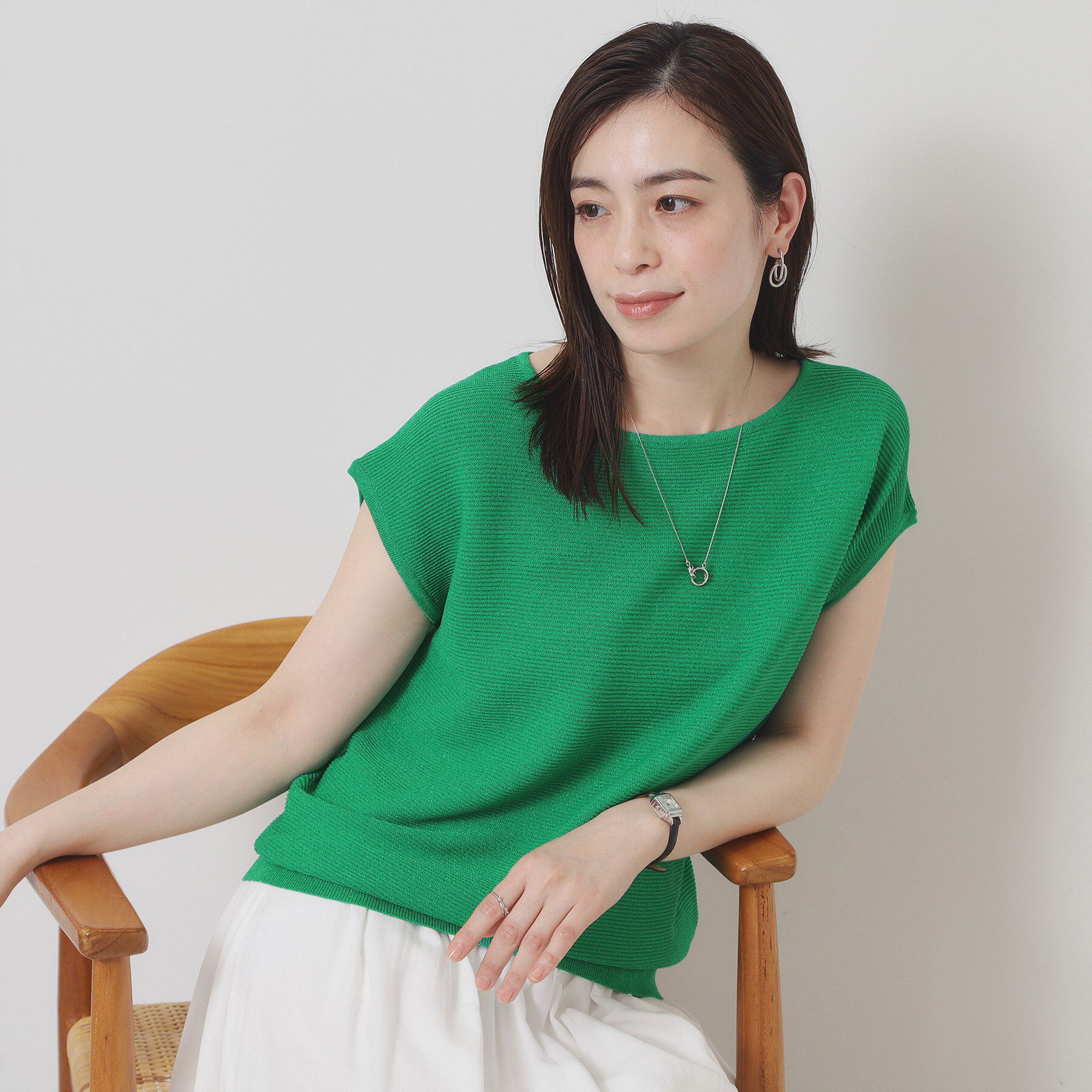 ITS&rsquo;DEMO「【さらりタッチ／ラメ／洗濯機OK】ラメガーターフレンチニット」|ニット・セーター|グリーン(022)