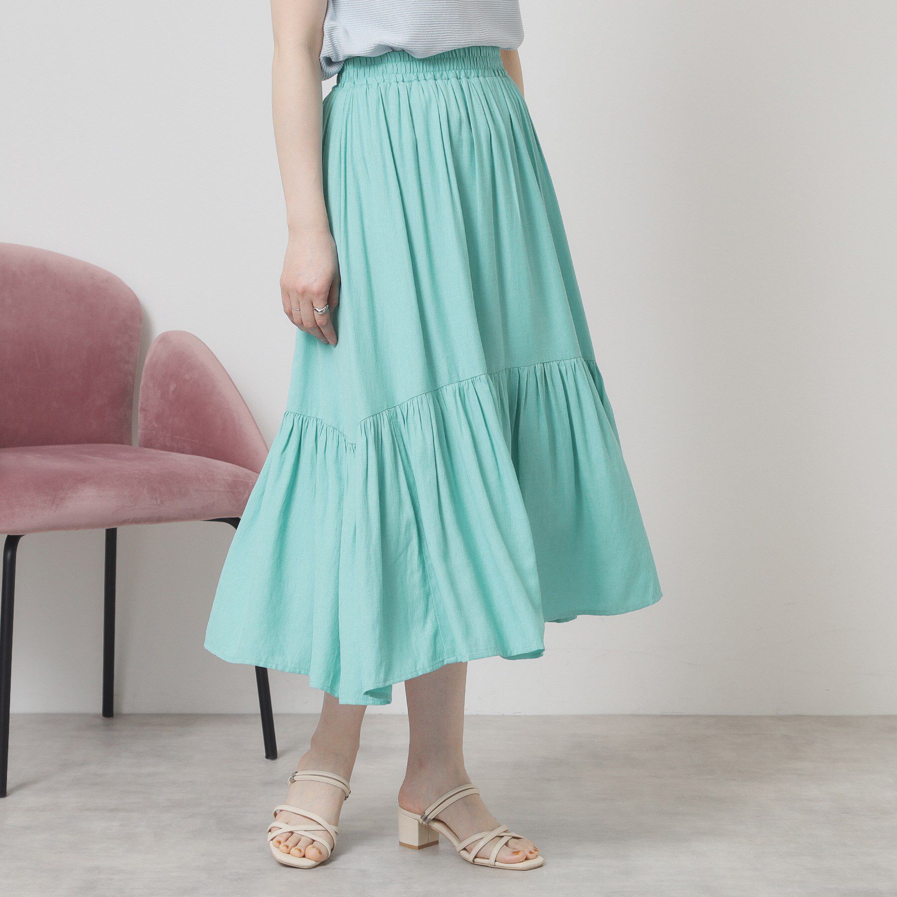 ITS&rsquo;DEMO「【ウエストゴム／手洗い可】強撚スラブスカート」|スカート|