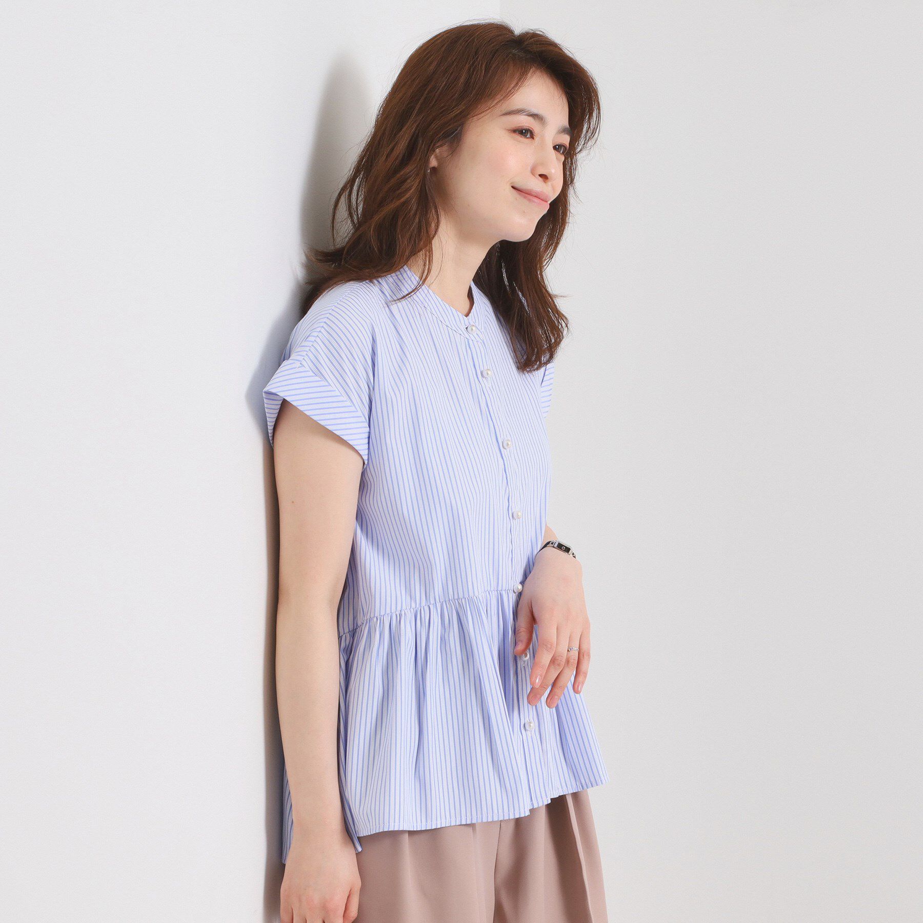 ITS&rsquo;DEMO「【接触冷感／手洗い可】ストライプペプラムブラウス」|シャツ・ブラウス|