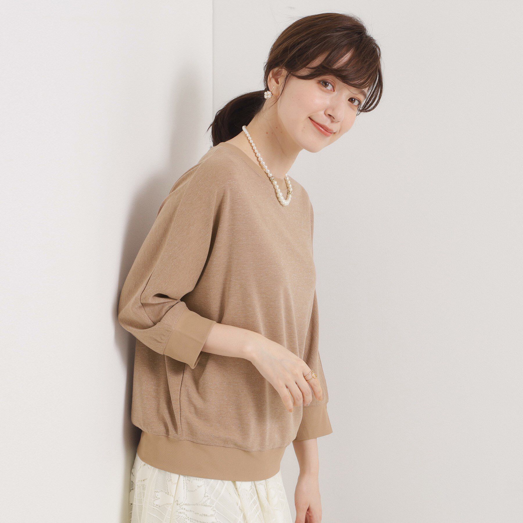 ITS&rsquo;DEMO「【手洗い可】ラメポンチドルマントップス」|Tシャツ・カットソー|ライトベージュ(05