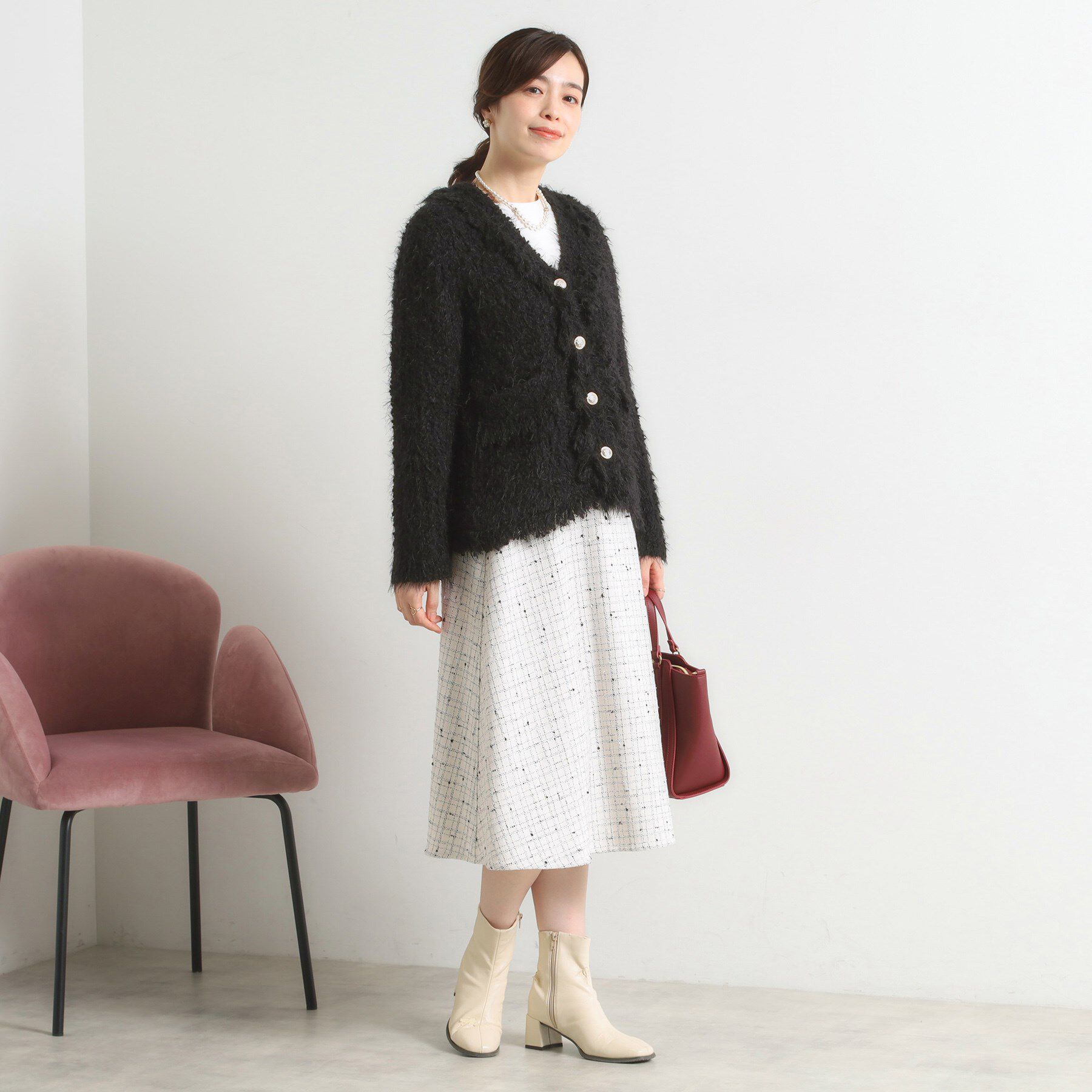 ITS&rsquo;DEMO「ファンシーヤーンニットジャケット」|ノーカラージャケット|