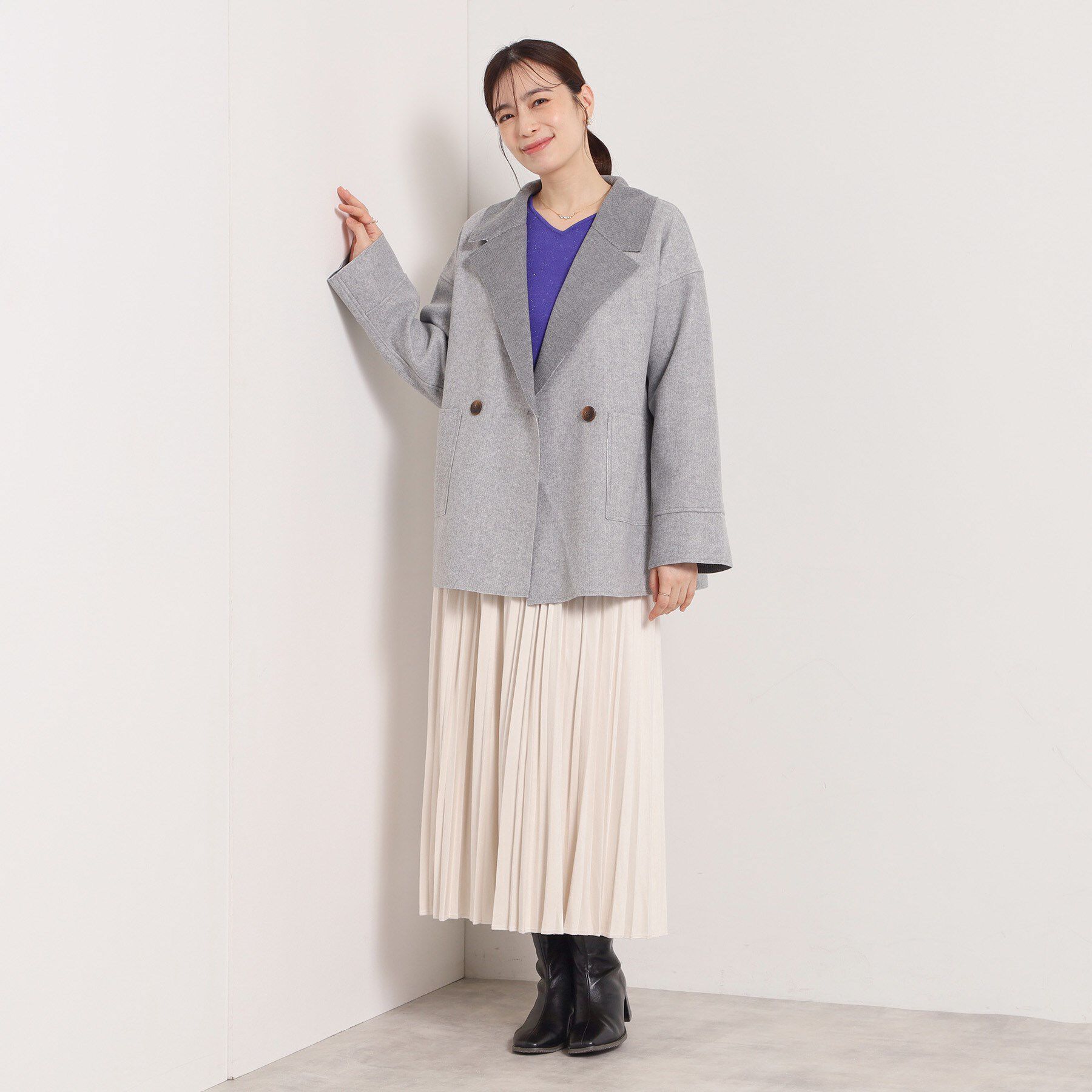 ITS&rsquo;DEMO「裏リブミディ丈ダブルコート」|チェスターコート|