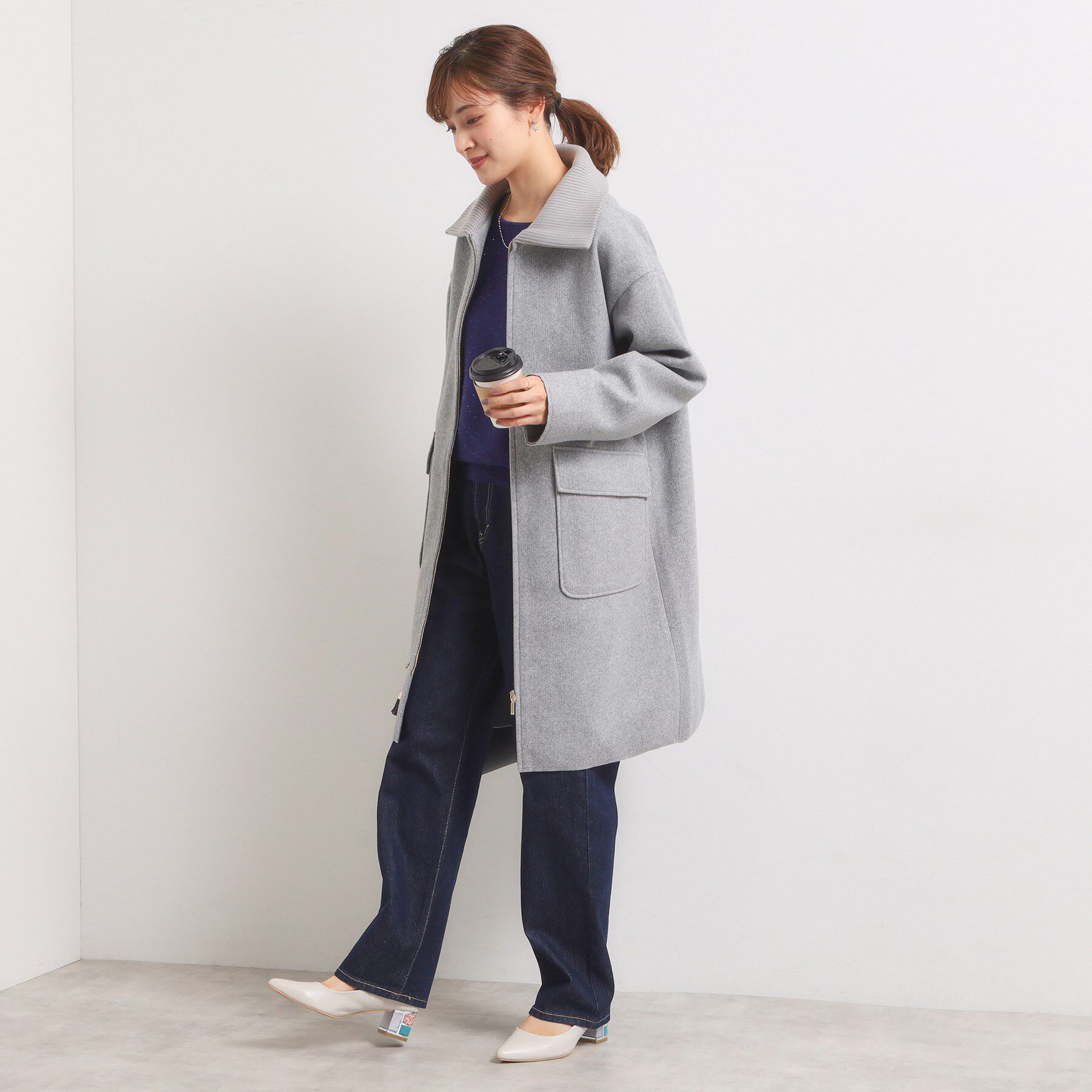 ITS&rsquo;DEMO「裏リブ襟付きコート」|ステンカラーコート|