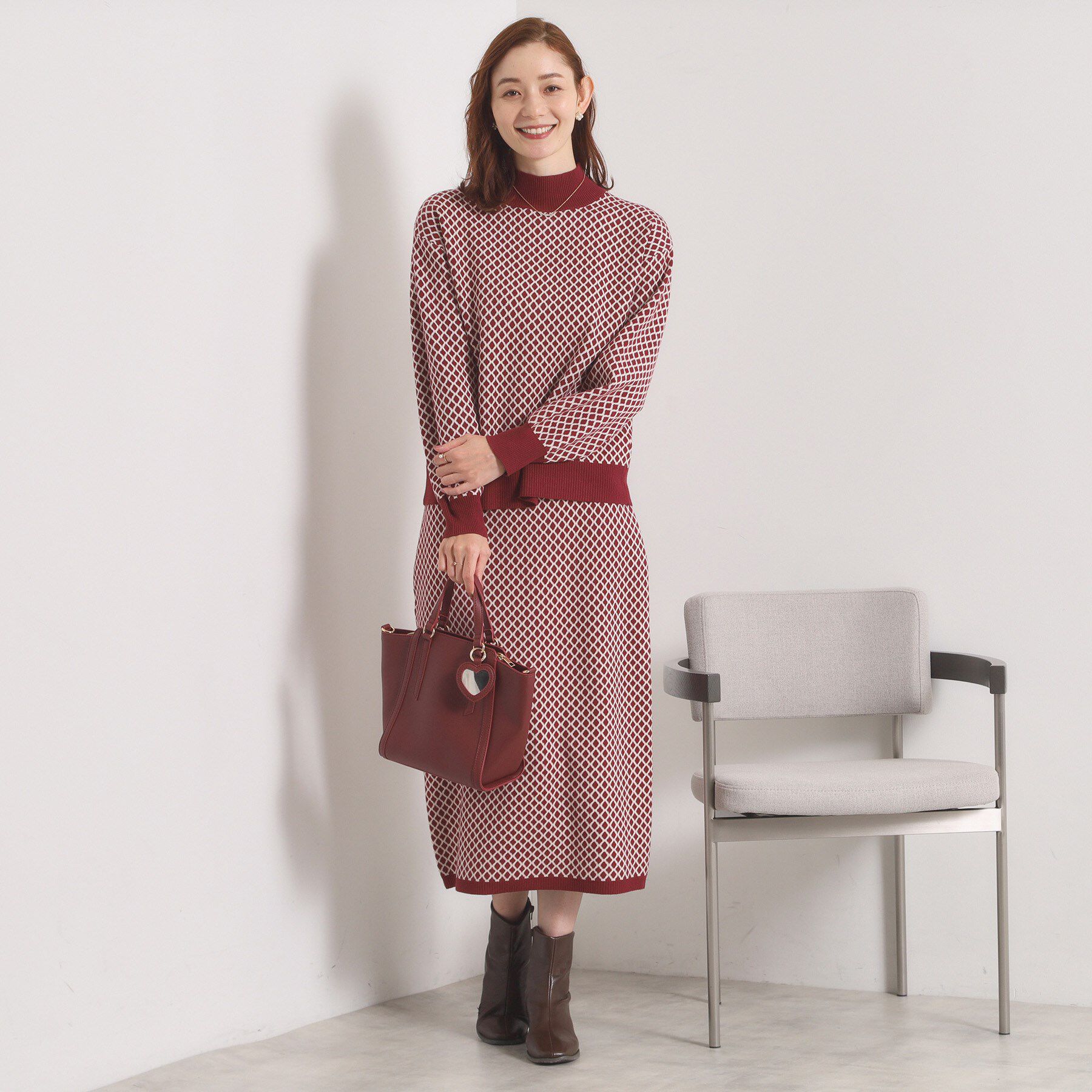 ITS&rsquo;DEMO「【手洗い可】タイトスカートニットセットアップ」|スーツ|ボルドー(464)