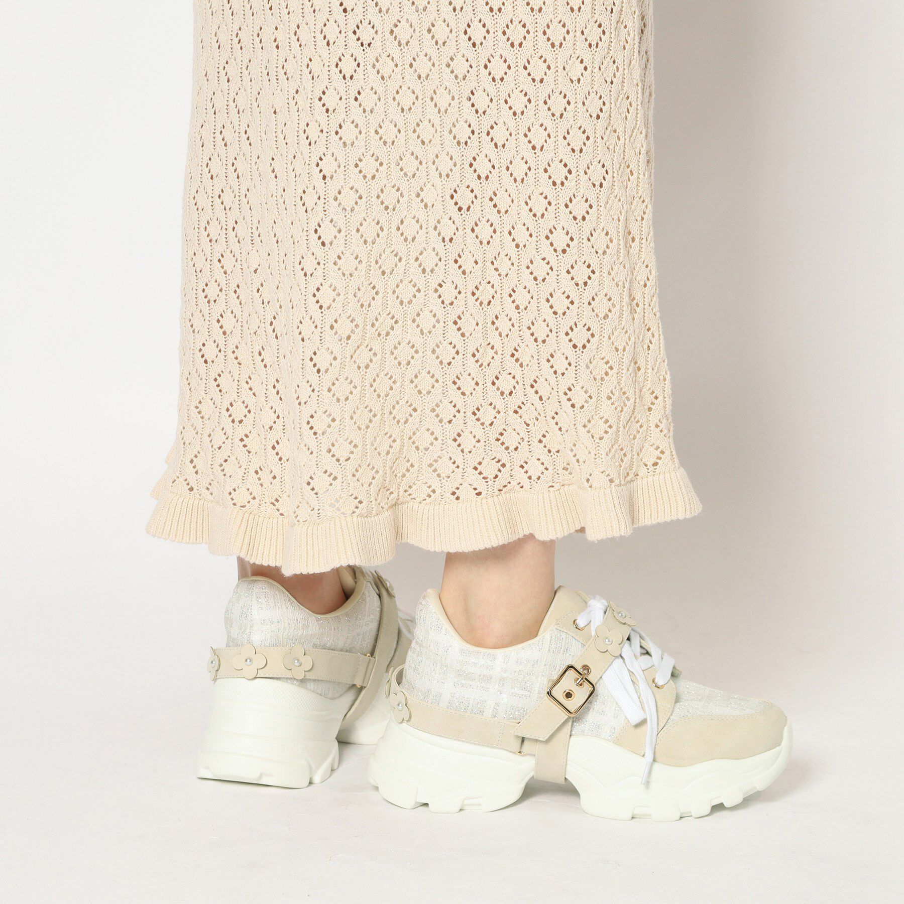 ESPERANZA「ツイード風フラワーベルト厚底スニーカー」|スニーカー|