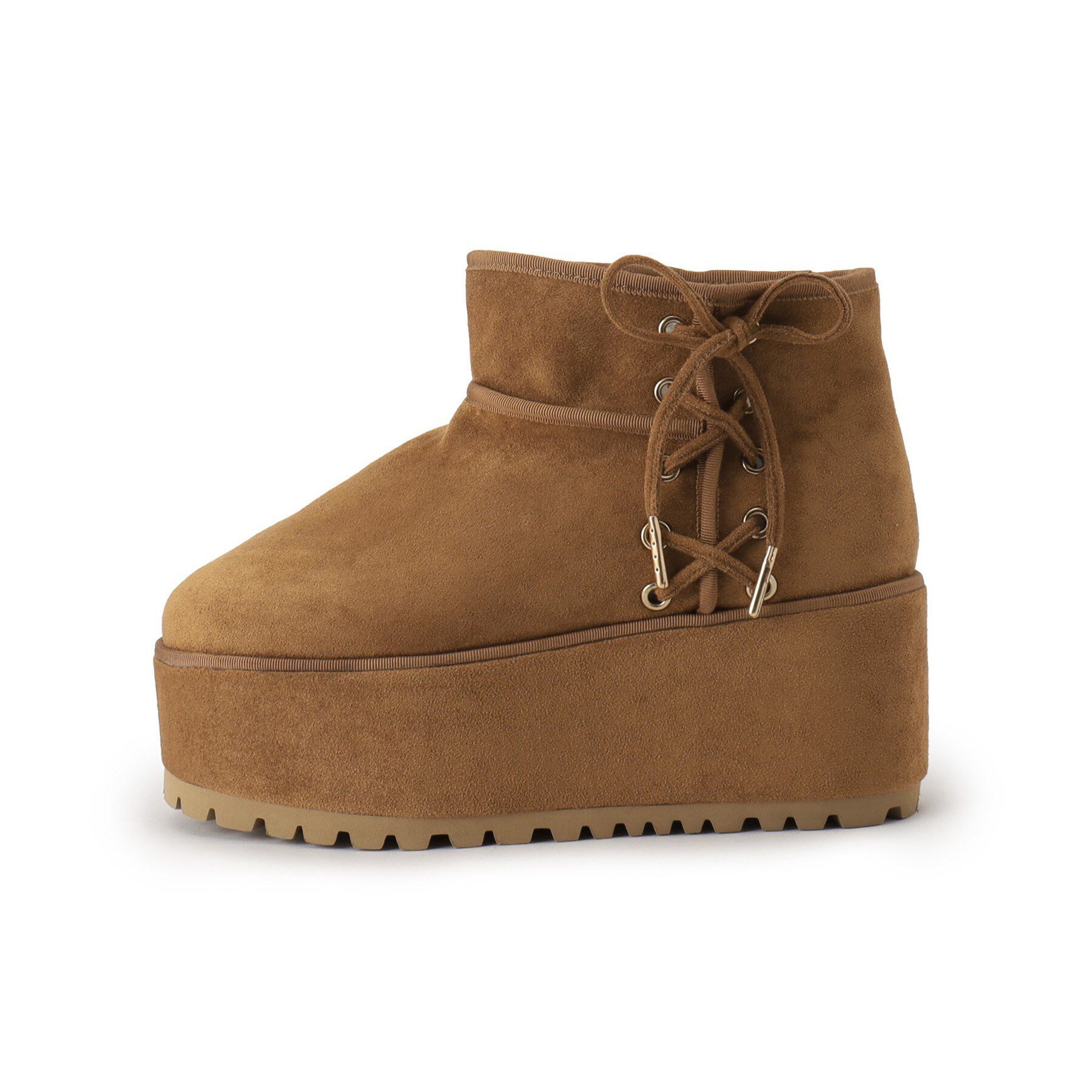 ESPERANZA「【EC先行販売】厚底レースアップリボンフェイクムートンブーツ」|ショートブーツ|