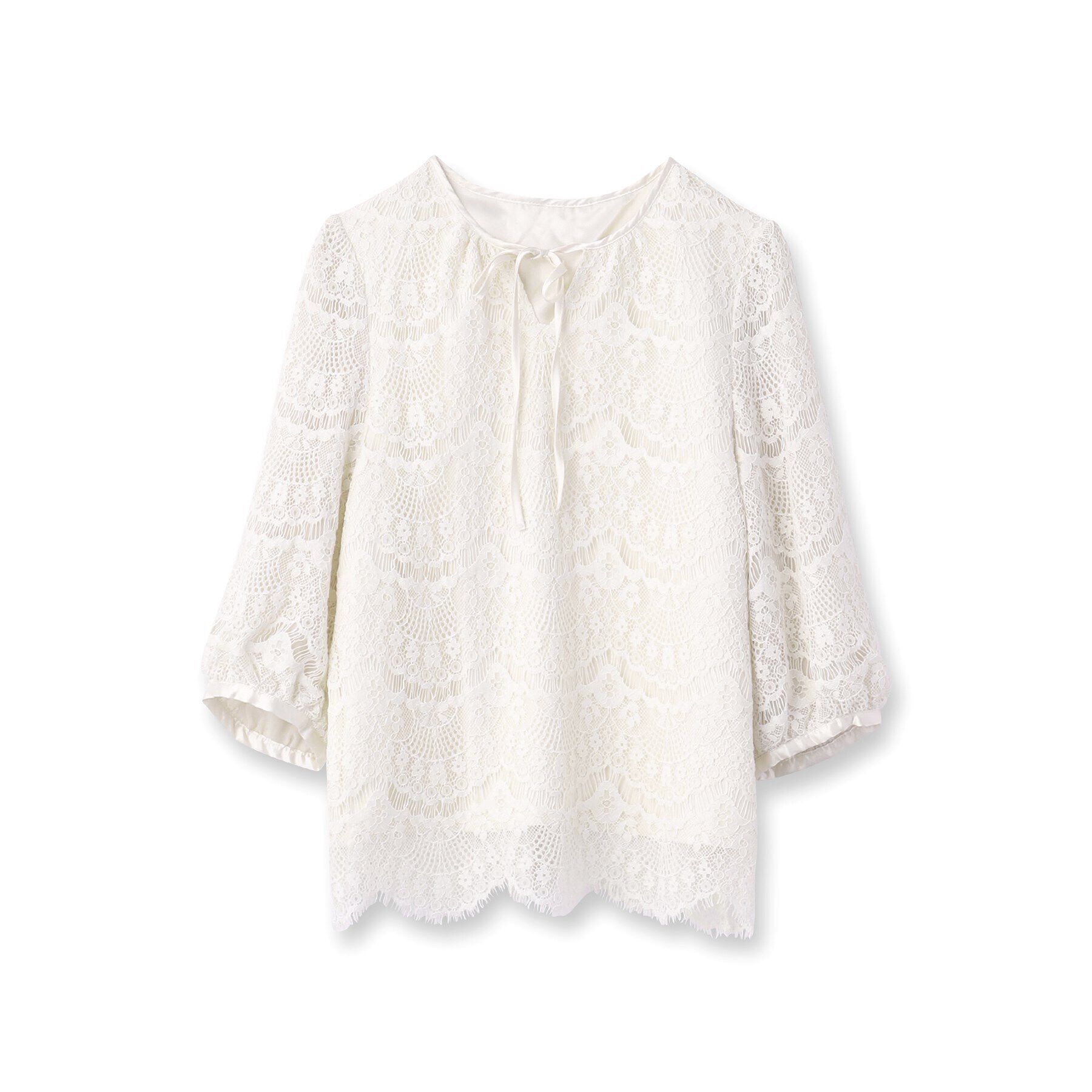 SunaUna「【春色／セットアップ可】裾スカラレースブラウス」|シャツ・ブラウス|