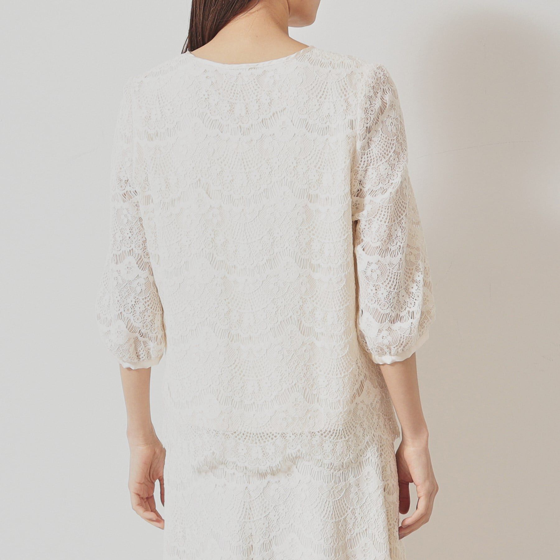 SunaUna「【春色／セットアップ可】裾スカラレースブラウス」|シャツ・ブラウス|