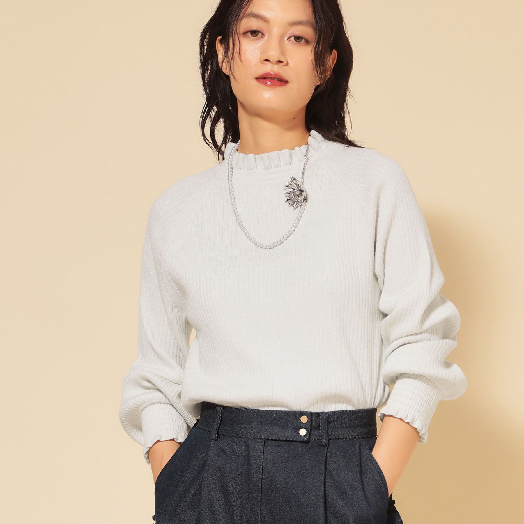 SunaUna「【COLLECTION LINE】フリルラメニット」|ニット・セーター|オフホワイト(003