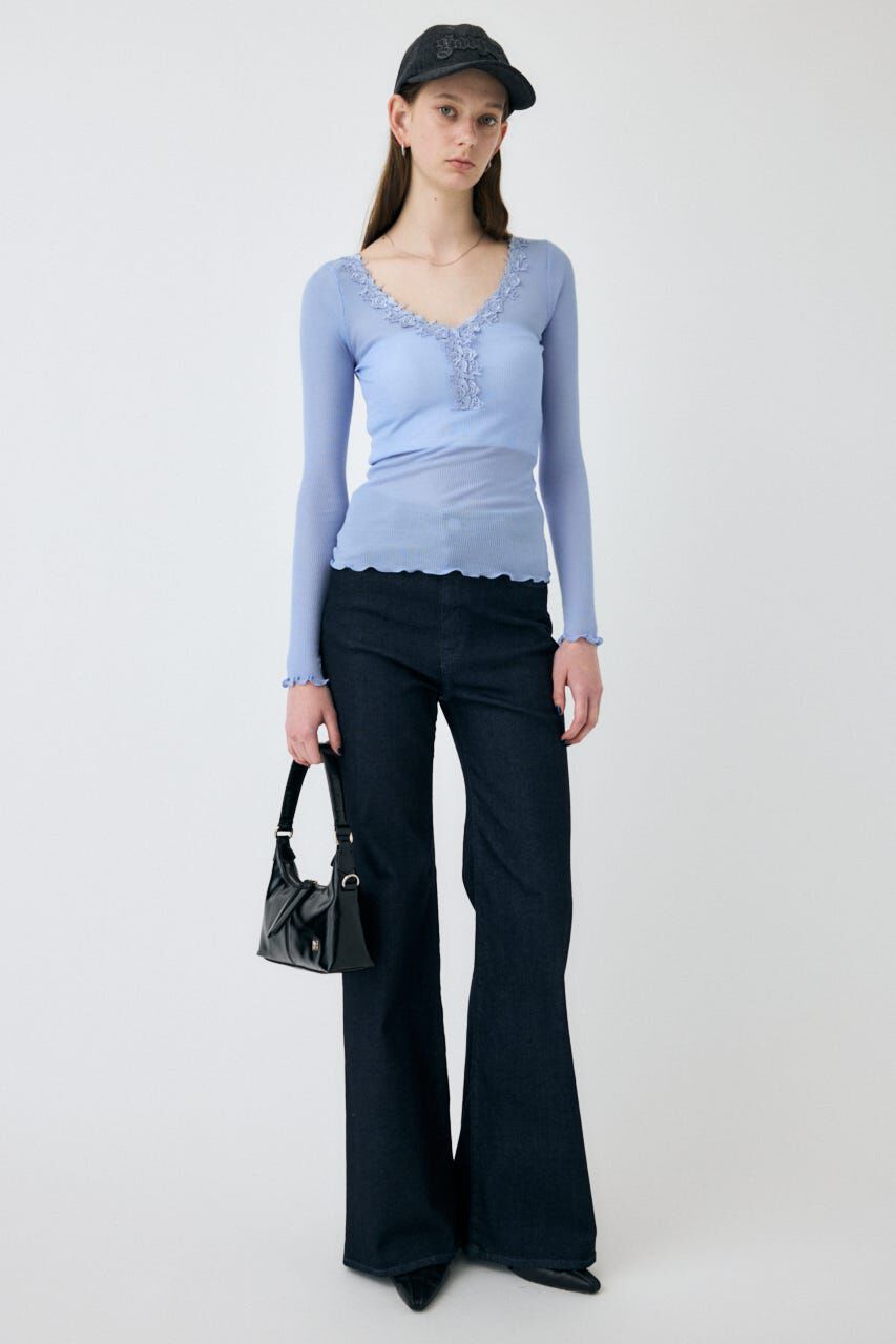 MOUSSY「LACE TRIM ロングスリーブ TEE」|Tシャツ・カットソー|