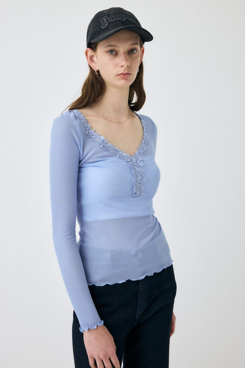 MOUSSY「LACE TRIM ロングスリーブ TEE」|Tシャツ・カットソー|