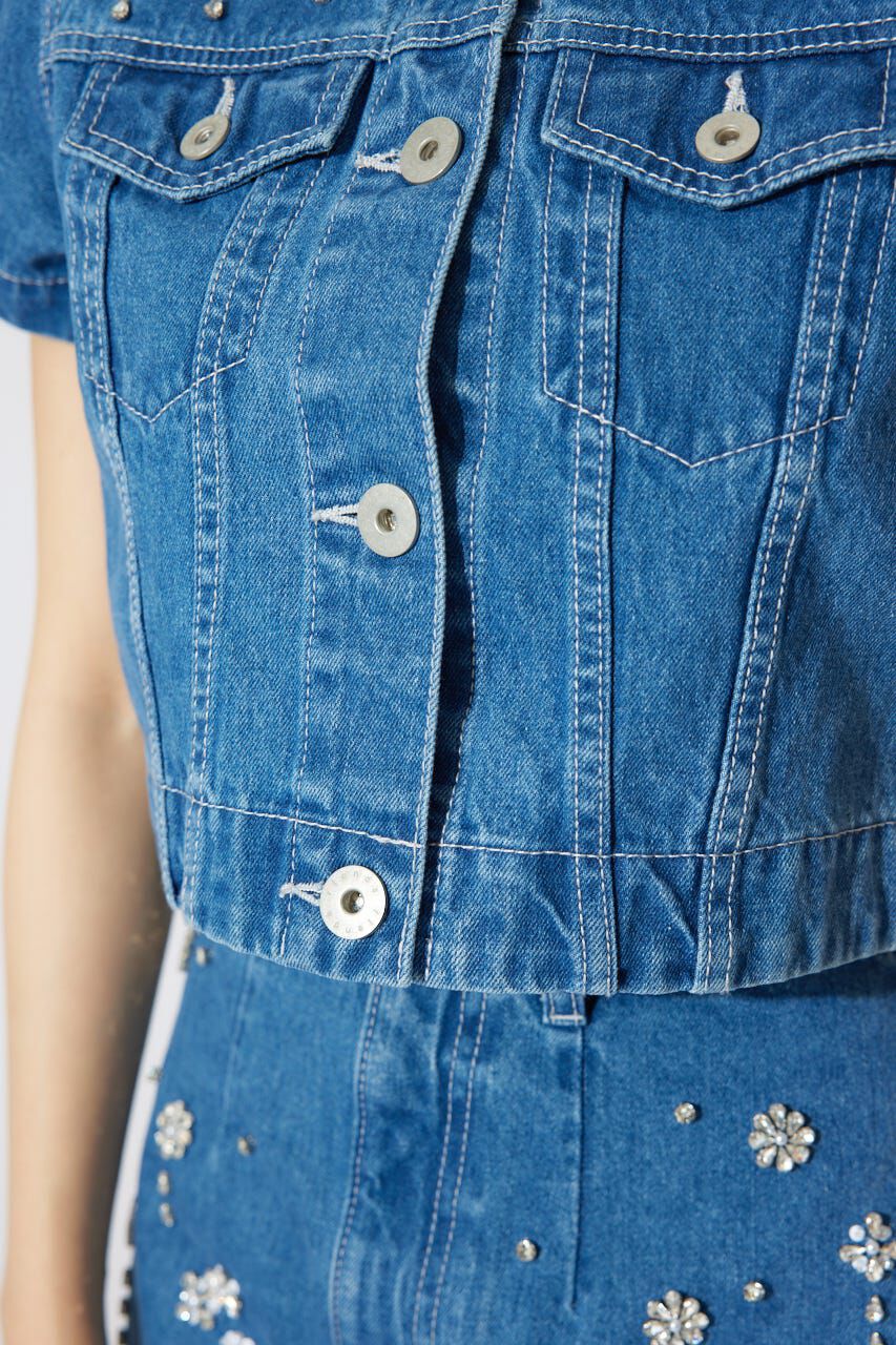 rienda「ミックスフラワービジューショートジャケット」|デニムジャケット|