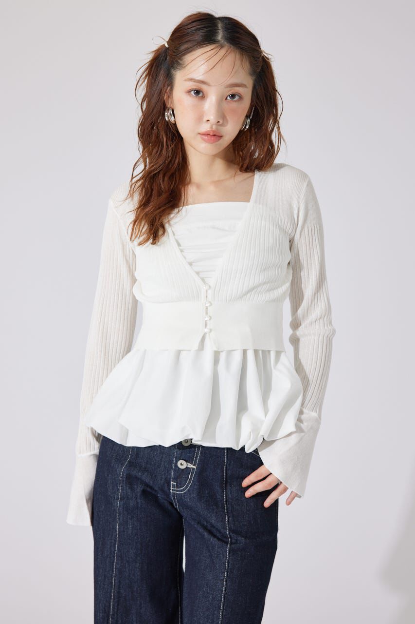 rienda「クロップドフレアスリーブシアーニットカーディガン」|カーディガン|