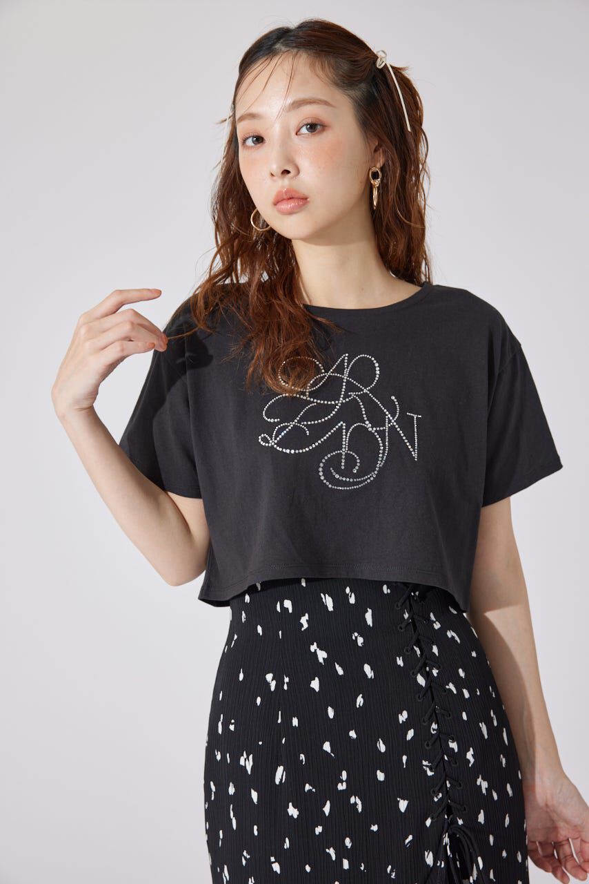 rienda「ラインストーンロゴTシャツ」|Tシャツ・カットソー|BLK