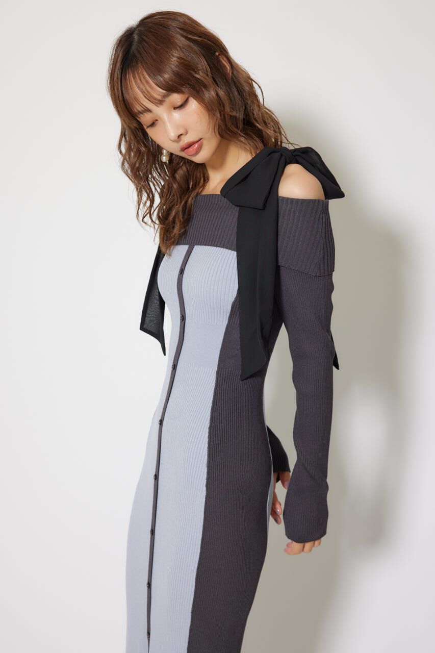 rienda「バイカラーオフショルリボンニットワンピース」|ワンピース|