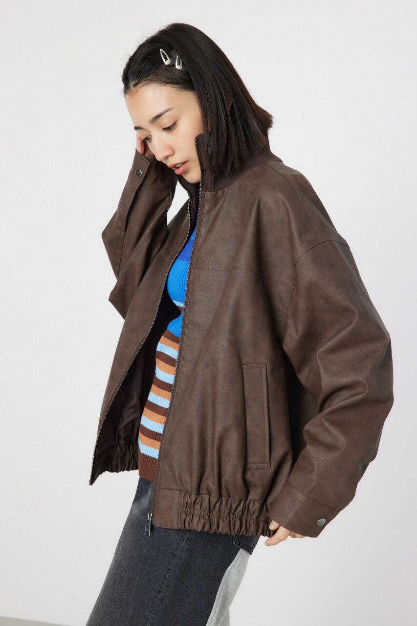 RODEO CROWNS「ヴィンテージFレザーハイネックリブブルゾン」|ブルゾン・スタジャン|