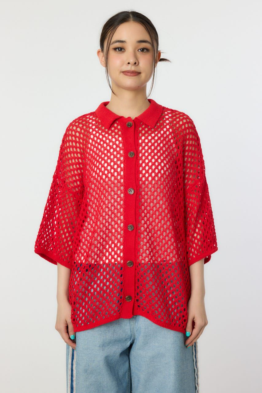 RODEO CROWNS「襟付きメッシュニットカーディガン」|ニット・セーター|