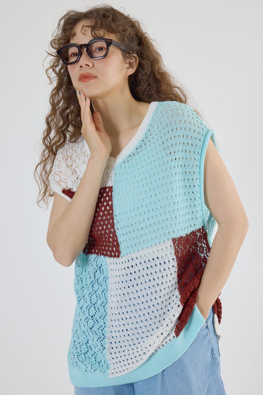 RODEO CROWNS「2WAY パッチワークニットベスト」|タンクトップ|