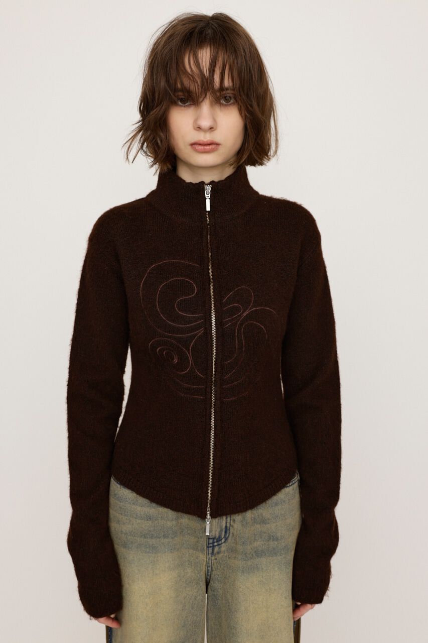 SLY「EMBROIDERY ZIP UP トップス」|ニット・セーター|