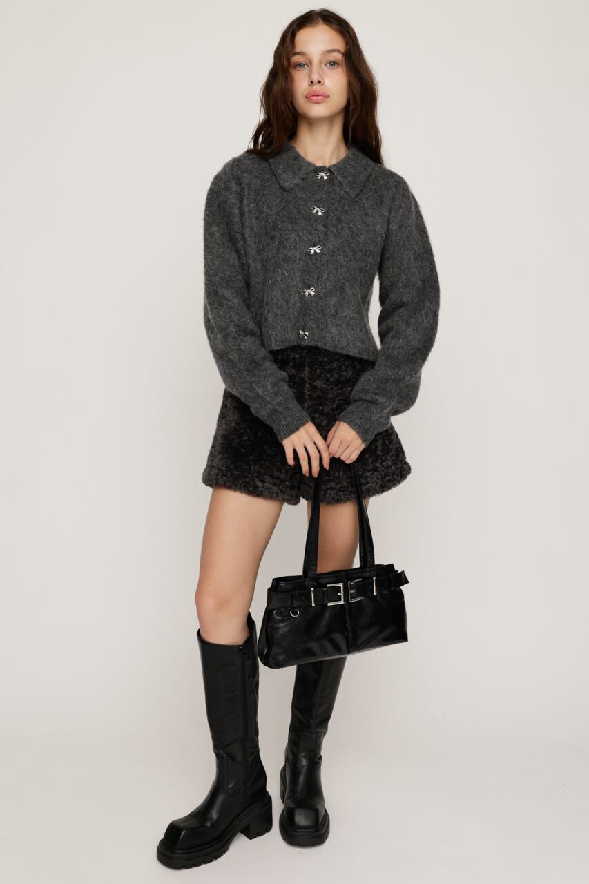 SLY「RIBBON BUTTON SHAGGY カーディガン」|カーディガン|