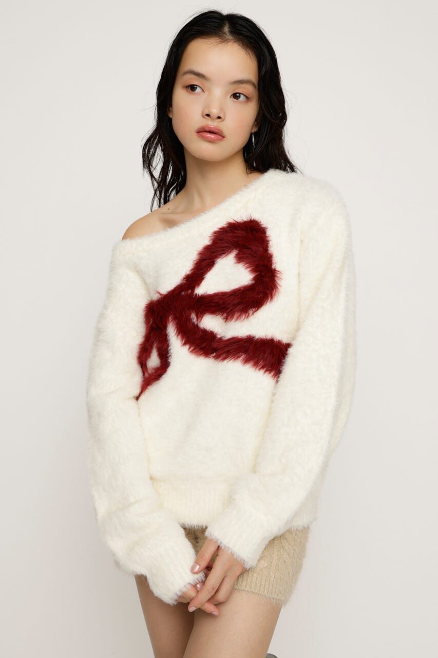 SLY「ONE SHOULDER RIBBON KNIT トップス」|ニット・セーター|O/WHT1