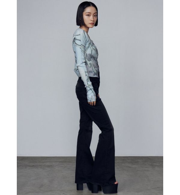 EMODA「リボンストリングフレアハイウエストパギンス」|デニム|