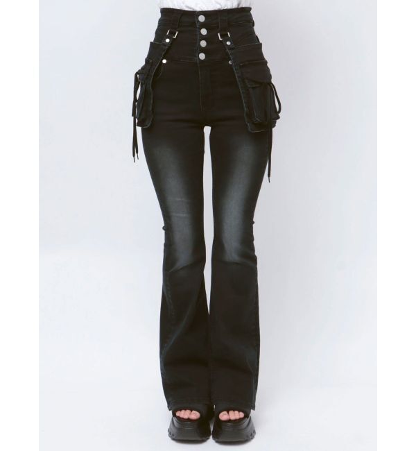 EMODA「ハングリボンフレアハイウエストパギンス」|デニム|