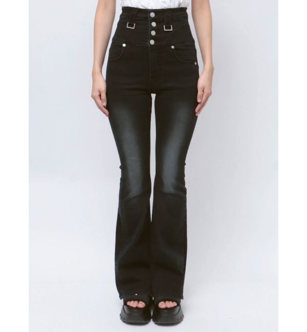 EMODA「ハングリボンフレアハイウエストパギンス」|デニム|