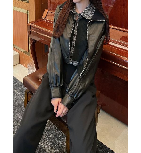 MERCURYDUO「フェイクレザークロップドブルゾン」|ブルゾン・スタジャン|