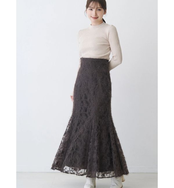 MERCURYDUO「シャギーエンブロイダリースカート」|スカート|ブラウン