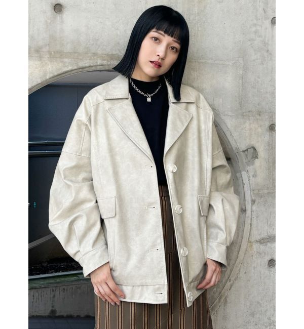 MURUA「フェイクレザーミドルジャケット」|ブルゾン・スタジャン|