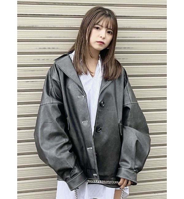MURUA「フェイクレザーミドルジャケット」|ブルゾン・スタジャン|