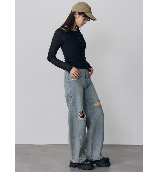 MURUA「バレルレッグクラッシュデニム」|デニム|