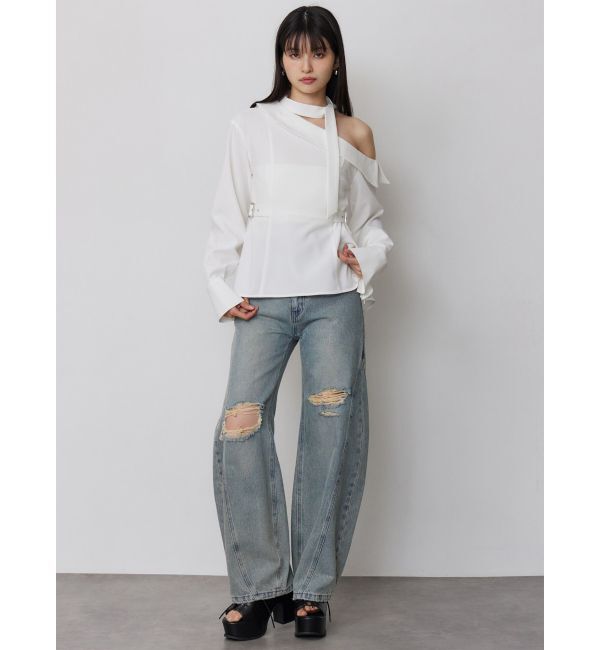 MURUA「バレルレッグクラッシュデニム」|デニム|