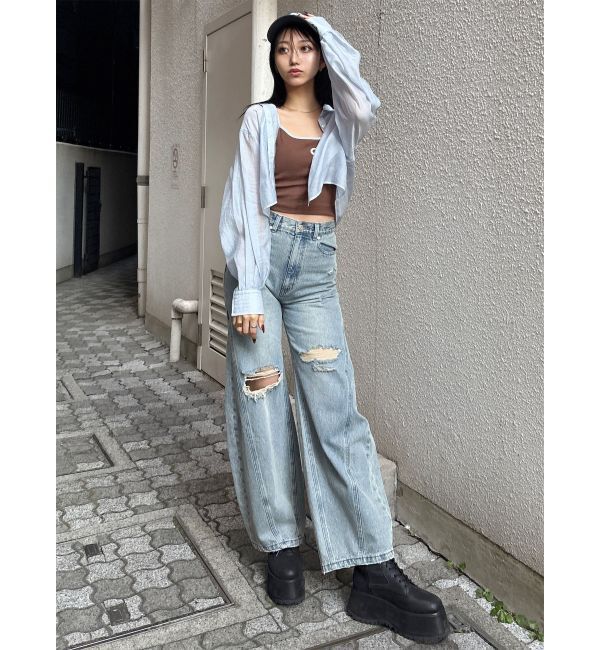 MURUA「バレルレッグクラッシュデニム」|デニム|